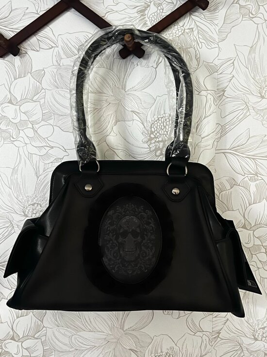 Killstar Handbags - Killstar Darkmoor Academy Handbag Black Gothic Skull Design Ruffled Trim